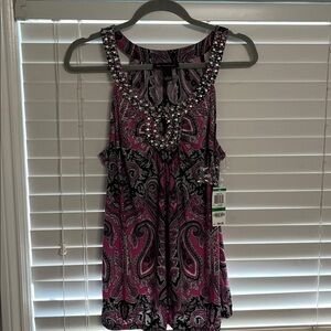 INC Pink and Black Paisley TOP